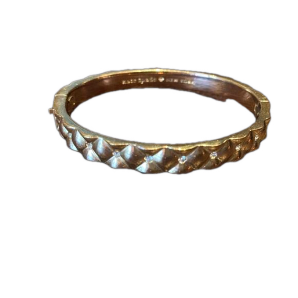 Kate Spade New York Gold Tone Hinged bangle Bracelet Rhinestone accents